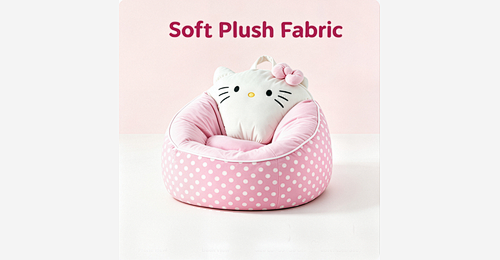 Kids Plush Sofa Chair | Pink Polka Dot Cat Design with Soft Foam Filling & Easy Carry Handle - Model MJ-FF016 | Mingjin Puf China