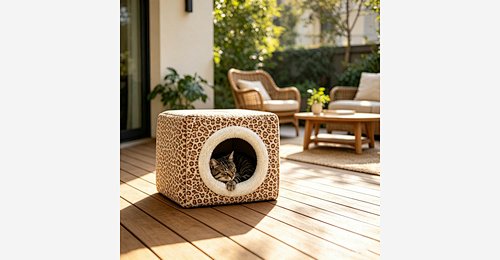 Custom Cat Cave Bed | OEM & ODM Leopard Print Plush Cat Bed with Removable Cushion - Model MJ-PET007 | Mingjin Puf China