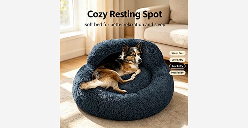 Round Pet Bed | Soft Plush Calming Pet Bed with Low Entry & Cozy Interior - Model MJ-PET013 | Mingjin Puf China